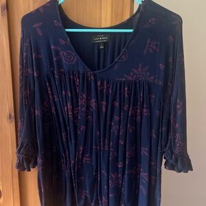 Lucky Brand Women's Floral Navy and Pink Blouse